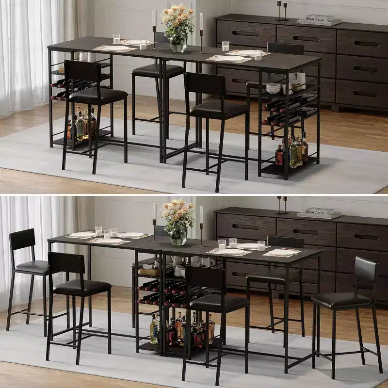COZONY Set da Pranzo a 2 Posti ad Altezza Bancone con Contenitore, Sedie Imbottite per Cucina e Angolo Colazione per Piccoli Spazi