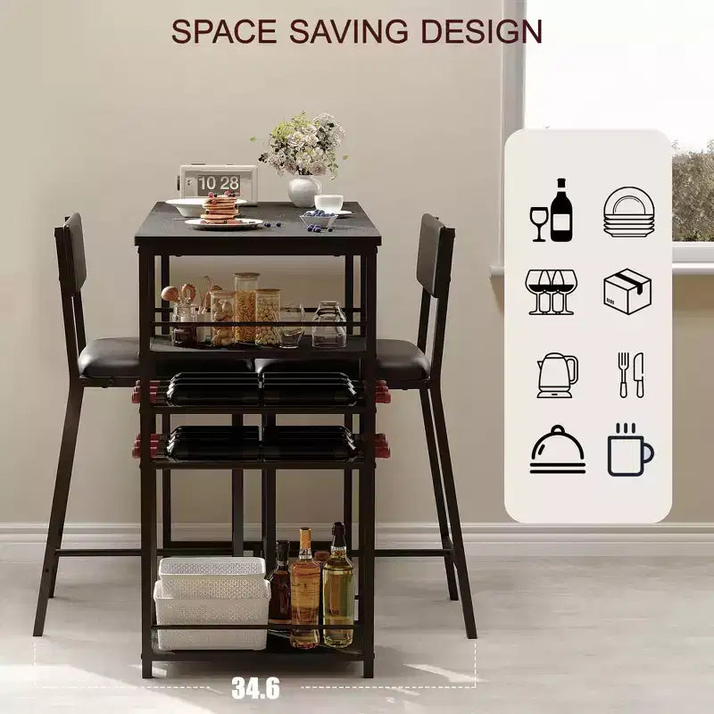 COZONY Set da Pranzo a 2 Posti ad Altezza Bancone con Contenitore, Sedie Imbottite per Cucina e Angolo Colazione per Piccoli Spazi