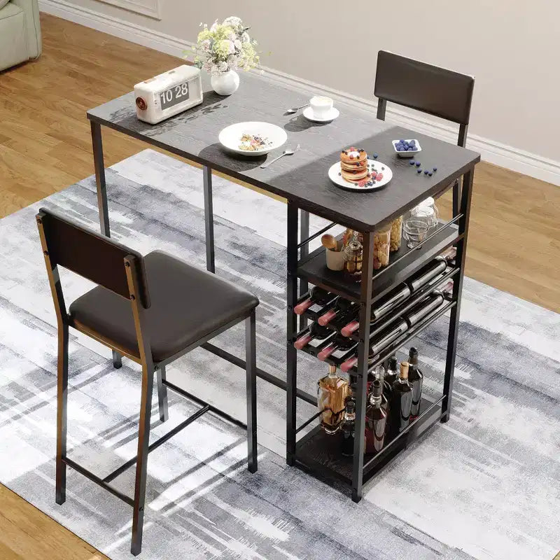COZONY Set da Pranzo a 2 Posti ad Altezza Bancone con Contenitore, Sedie Imbottite per Cucina e Angolo Colazione per Piccoli Spazi