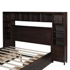 Letto a Piattaforma Queen Size con Armadio Tutto-in-Uno e Ripiano Portaoggetti, Struttura Letto Queen in Legno con 4 Cassetti e Prese