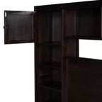 Letto a Piattaforma Queen Size con Armadio Tutto-in-Uno e Ripiano Portaoggetti, Struttura Letto Queen in Legno con 4 Cassetti e Prese