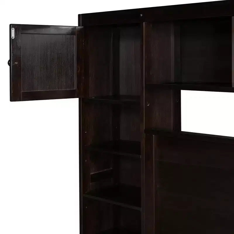 Letto a Piattaforma Queen Size con Armadio Tutto-in-Uno e Ripiano Portaoggetti, Struttura Letto Queen in Legno con 4 Cassetti e Prese