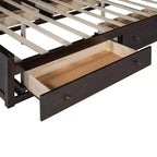 Letto a Piattaforma Queen Size con Armadio Tutto-in-Uno e Ripiano Portaoggetti, Struttura Letto Queen in Legno con 4 Cassetti e Prese