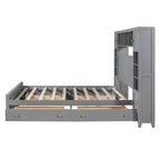 Letto a Piattaforma Queen Size con Armadio Tutto-in-Uno e Ripiano Portaoggetti, Struttura Letto Queen in Legno con 4 Cassetti e Prese