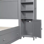 Letto a Piattaforma Queen Size con Armadio Tutto-in-Uno e Ripiano Portaoggetti, Struttura Letto Queen in Legno con 4 Cassetti e Prese