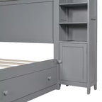 Letto a Piattaforma Queen Size con Armadio Tutto-in-Uno e Ripiano Portaoggetti, Struttura Letto Queen in Legno con 4 Cassetti e Prese