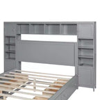 Letto a Piattaforma Queen Size con Armadio Tutto-in-Uno e Ripiano Portaoggetti, Struttura Letto Queen in Legno con 4 Cassetti e Prese