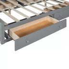Letto a Piattaforma Queen Size con Armadio Tutto-in-Uno e Ripiano Portaoggetti, Struttura Letto Queen in Legno con 4 Cassetti e Prese