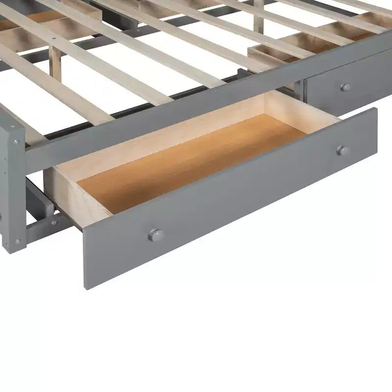 Letto a Piattaforma Queen Size con Armadio Tutto-in-Uno e Ripiano Portaoggetti, Struttura Letto Queen in Legno con 4 Cassetti e Prese