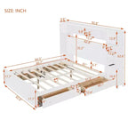 Letto a Piattaforma Queen Size con Armadio Tutto-in-Uno e Ripiano Portaoggetti, Struttura Letto Queen in Legno con 4 Cassetti e Prese
