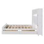 Letto a Piattaforma Queen Size con Armadio Tutto-in-Uno e Ripiano Portaoggetti, Struttura Letto Queen in Legno con 4 Cassetti e Prese
