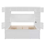 Letto a Piattaforma Queen Size con Armadio Tutto-in-Uno e Ripiano Portaoggetti, Struttura Letto Queen in Legno con 4 Cassetti e Prese
