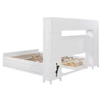 Letto a Piattaforma Queen Size con Armadio Tutto-in-Uno e Ripiano Portaoggetti, Struttura Letto Queen in Legno con 4 Cassetti e Prese