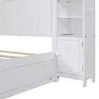 Letto a Piattaforma Queen Size con Armadio Tutto-in-Uno e Ripiano Portaoggetti, Struttura Letto Queen in Legno con 4 Cassetti e Prese