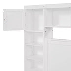 Letto a Piattaforma Queen Size con Armadio Tutto-in-Uno e Ripiano Portaoggetti, Struttura Letto Queen in Legno con 4 Cassetti e Prese