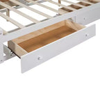 Letto a Piattaforma Queen Size con Armadio Tutto-in-Uno e Ripiano Portaoggetti, Struttura Letto Queen in Legno con 4 Cassetti e Prese