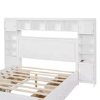 Letto a Piattaforma Queen Size con Armadio Tutto-in-Uno e Ripiano Portaoggetti, Struttura Letto Queen in Legno con 4 Cassetti e Prese