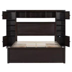 Letto a Piattaforma Queen Size con Armadio Tutto-in-Uno e Ripiano Portaoggetti, Struttura Letto Queen in Legno con 4 Cassetti e Prese