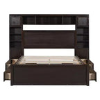 Letto a Piattaforma Queen Size con Armadio Tutto-in-Uno e Ripiano Portaoggetti, Struttura Letto Queen in Legno con 4 Cassetti e Prese