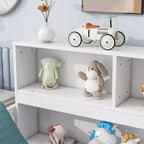 Bellemave Letto a pavimento completo con libreria laterale e ripiani, struttura del letto a pavimento in pino con sponde di protezione per bambini, bianco