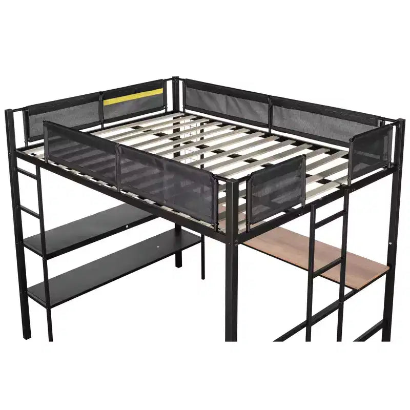 Bellemave Letto a soppalco in metallo di dimensioni complete con scrivania / Robusta struttura letto in metallo / Doghe in legno senza rumore / Ringhiera in Textilene confortevole Adatto per adolescenti
