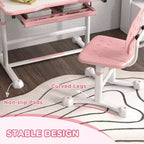 Set Scrivania e Sedia Ergonomiche per Bambini Whisen, Tavolo da Studio Regolabile in Altezza con Piano Inclinabile, Cassetto - Rosa