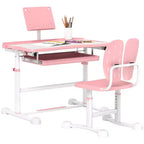 Set Scrivania e Sedia Ergonomiche per Bambini Whisen, Tavolo da Studio Regolabile in Altezza con Piano Inclinabile, Cassetto - Rosa
