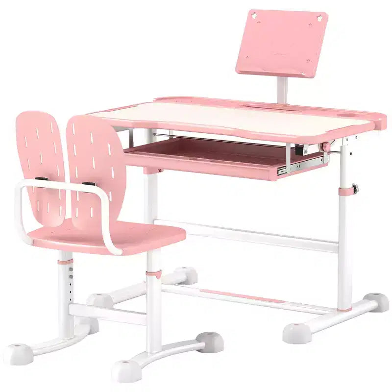 Set Scrivania e Sedia Ergonomiche per Bambini Whisen, Tavolo da Studio Regolabile in Altezza con Piano Inclinabile, Cassetto - Rosa