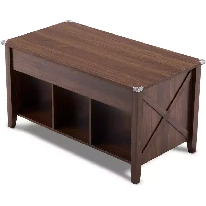 VINGLI Tavolino da caffè da fattoria con piano sollevabile, Tavolini da salotto con ripiano portaoggetti/scomparto nascosto, Mesa De Centro para Sala, Marrone rustico