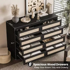 Modernissimo guardaroba in legno a 8 cassetti con inserti in rattan Adatto per cabine armadio, camerette per bambini, salotti e ingressi Comodino in legno di grandi dimensioni