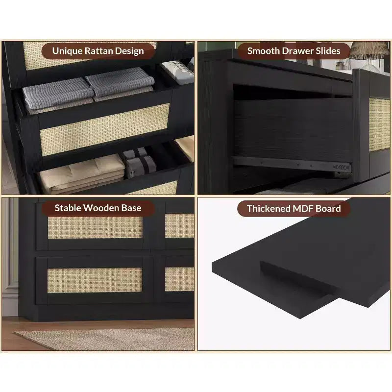 Modernissimo guardaroba in legno a 8 cassetti con inserti in rattan Adatto per cabine armadio, camerette per bambini, salotti e ingressi Comodino in legno di grandi dimensioni