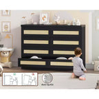 Modernissimo guardaroba in legno a 8 cassetti con inserti in rattan Adatto per cabine armadio, camerette per bambini, salotti e ingressi Comodino in legno di grandi dimensioni