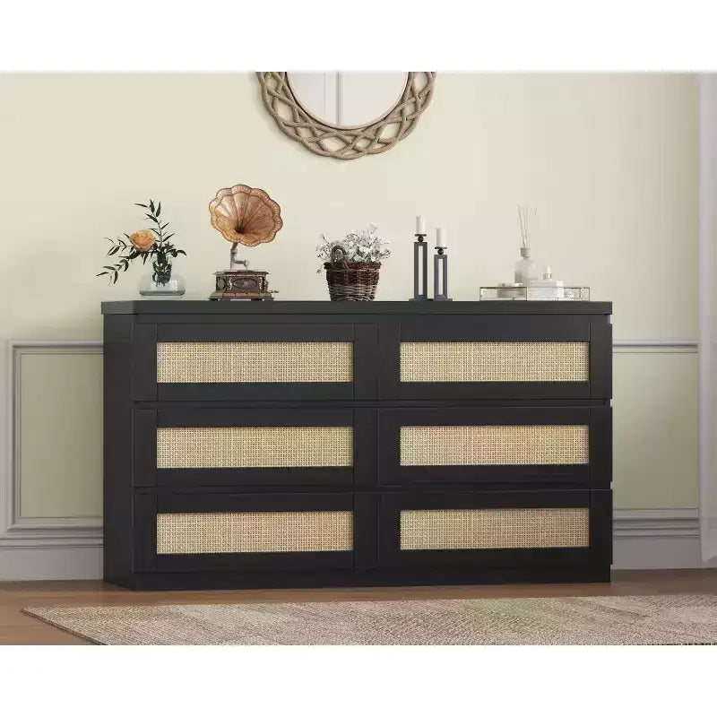 Modernissimo guardaroba in legno a 8 cassetti con inserti in rattan Adatto per cabine armadio, camerette per bambini, salotti e ingressi Comodino in legno di grandi dimensioni