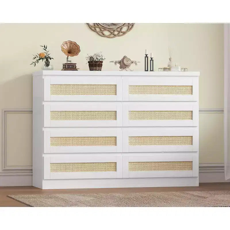 Modernissimo guardaroba in legno a 8 cassetti con inserti in rattan Adatto per cabine armadio, camerette per bambini, salotti e ingressi Comodino in legno di grandi dimensioni