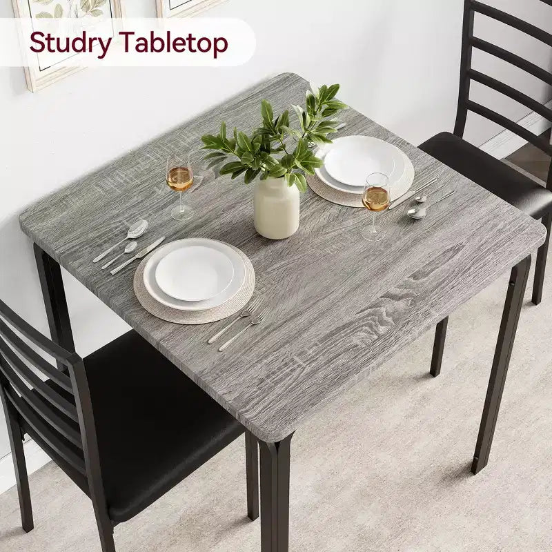 COZONY Set Tavolo da Pranzo da 3 Pezzi per 2 con Sedie Imbottite, Tavolo da Cucina Quadrato e Set di Sedie per Piccoli Spazi e Angolo Colazione