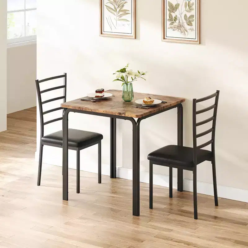 COZONY Set Tavolo da Pranzo da 3 Pezzi per 2 con Sedie Imbottite, Tavolo da Cucina Quadrato e Set di Sedie per Piccoli Spazi e Angolo Colazione
