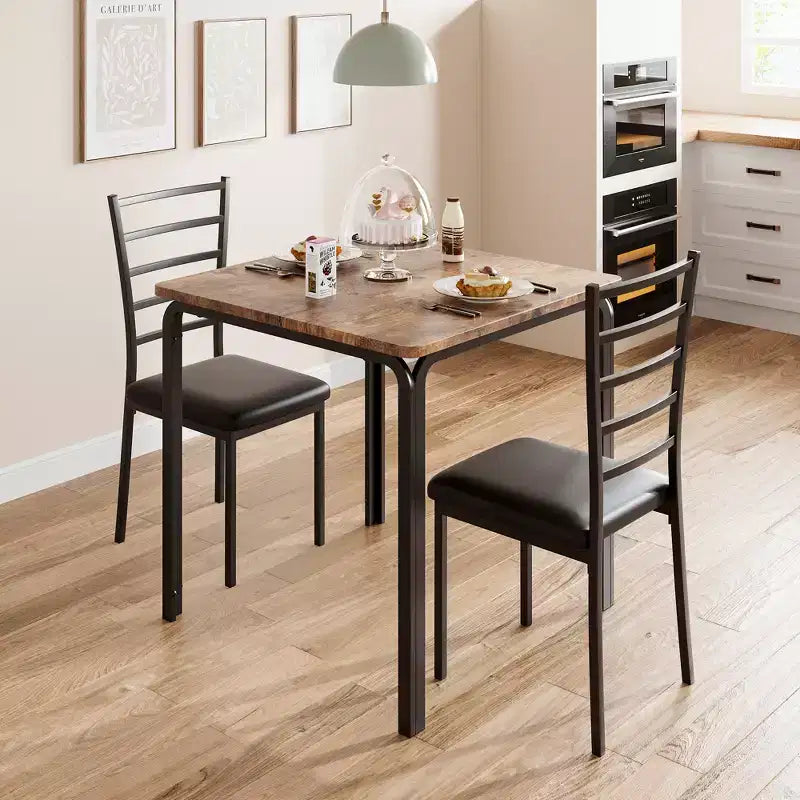 COZONY Set Tavolo da Pranzo da 3 Pezzi per 2 con Sedie Imbottite, Tavolo da Cucina Quadrato e Set di Sedie per Piccoli Spazi e Angolo Colazione