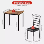 COZONY Set Tavolo da Pranzo da 3 Pezzi per 2 con Sedie Imbottite, Tavolo da Cucina Quadrato e Set di Sedie per Piccoli Spazi e Angolo Colazione