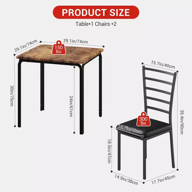 COZONY Set Tavolo da Pranzo da 3 Pezzi per 2 con Sedie Imbottite, Tavolo da Cucina Quadrato e Set di Sedie per Piccoli Spazi e Angolo Colazione