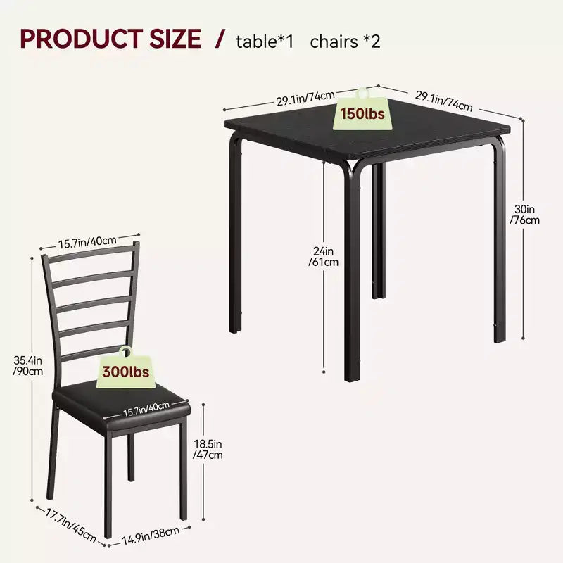 COZONY Set Tavolo da Pranzo da 3 Pezzi per 2 con Sedie Imbottite, Tavolo da Cucina Quadrato e Set di Sedie per Piccoli Spazi e Angolo Colazione