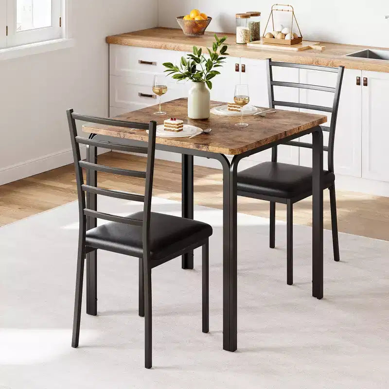 COZONY Set Tavolo da Pranzo da 3 Pezzi per 2 con Sedie Imbottite, Tavolo da Cucina Quadrato e Set di Sedie per Piccoli Spazi e Angolo Colazione