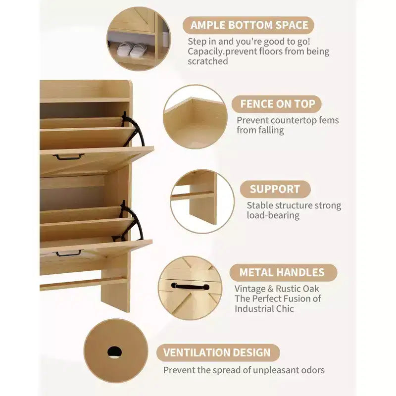 Mobile scarpiera con 2 cassetti a ribalta, scarpiera autoportante a scomparsa con maniglia in metallo, scarpiera sottile per ingresso, soggiorno, appartamento