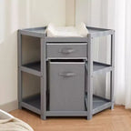 Baby Corner Changing Table C Gray, with Storage Drawer, Changing Pad & Laundry Hamper for Nursery Organization