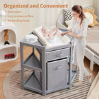 Fasciatoio Baby Corner C Grigio, con Cassetto Contenitore, Fasciatoio e Cesto Portabiancheria per l'Organizzazione della Cameretta