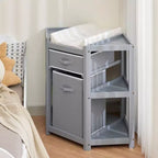 Fasciatoio Baby Corner C Grigio, con Cassetto Contenitore, Fasciatoio e Cesto Portabiancheria per l'Organizzazione della Cameretta