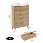 Comò a 5 cassetti per camera da letto, cassettiera alta 120 cm con maniglie dorate, comodino in legno, organizer per vestiti per ingresso e camera da letto