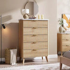Comò a 5 cassetti per camera da letto, cassettiera alta 120 cm con maniglie dorate, comodino in legno, organizer per vestiti per ingresso e camera da letto