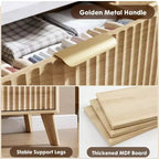 Comò a 5 cassetti per camera da letto, cassettiera alta 120 cm con maniglie dorate, comodino in legno, organizer per vestiti per ingresso e camera da letto