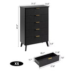 Comò a 5 cassetti per camera da letto, cassettiera alta 120 cm con maniglie dorate, comodino in legno, organizer per vestiti per ingresso e camera da letto