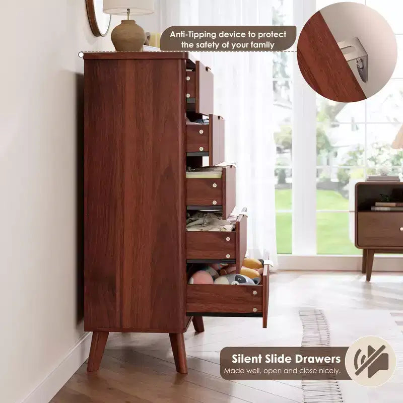 Comò a 5 cassetti per camera da letto, cassettiera alta 120 cm con maniglie dorate, comodino in legno, organizer per vestiti per ingresso e camera da letto